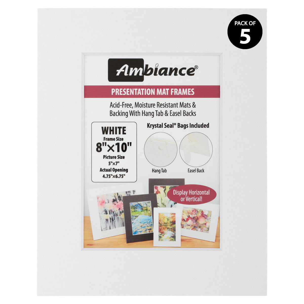 Ambiance 5 Pack White Presentaion Mat-Frame 8x10 for a 5x7 Picture - (90564)
