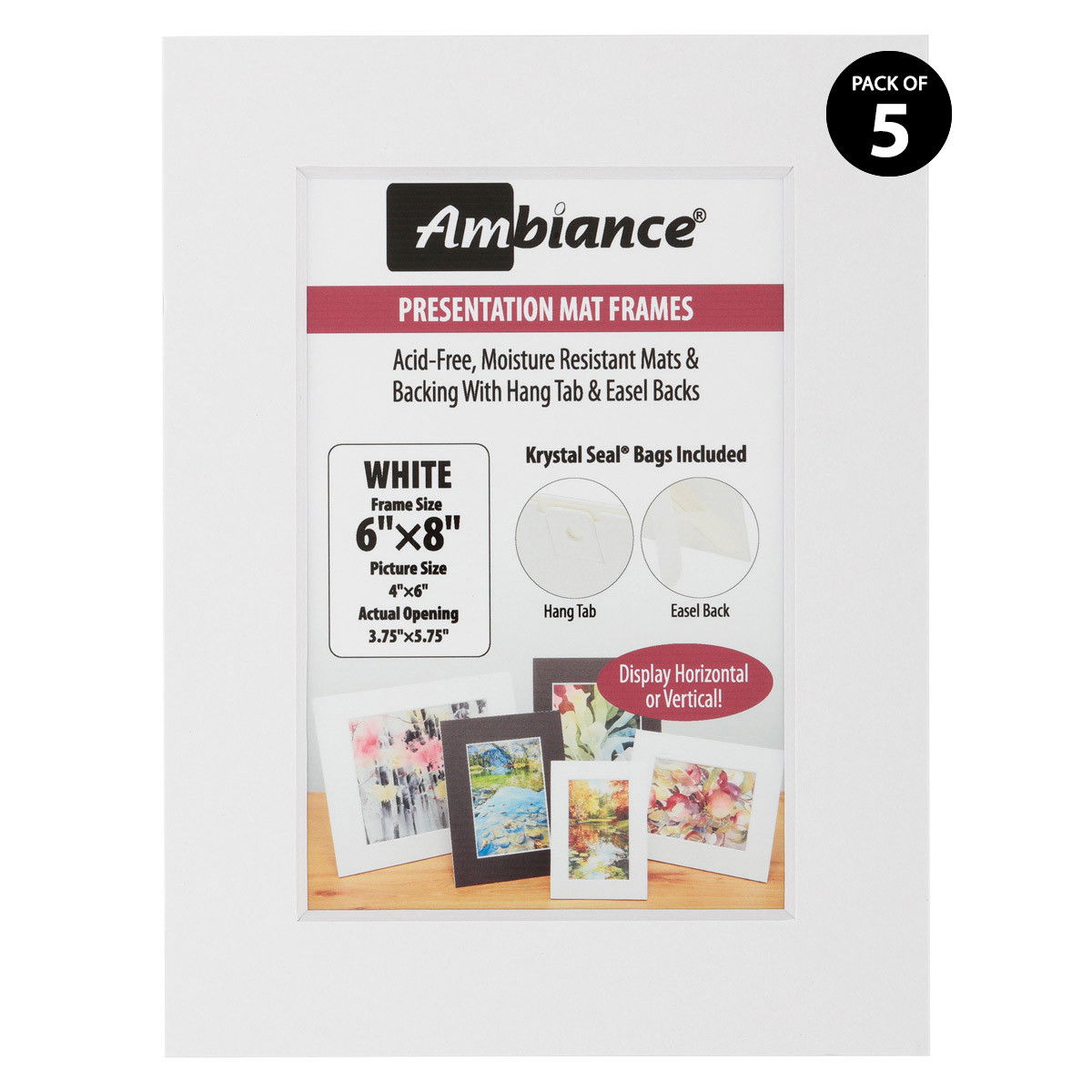 Ambiance 5 Pack White Presentaion Mat-Frame 6x8 for a 4x6 Picture - (90563)