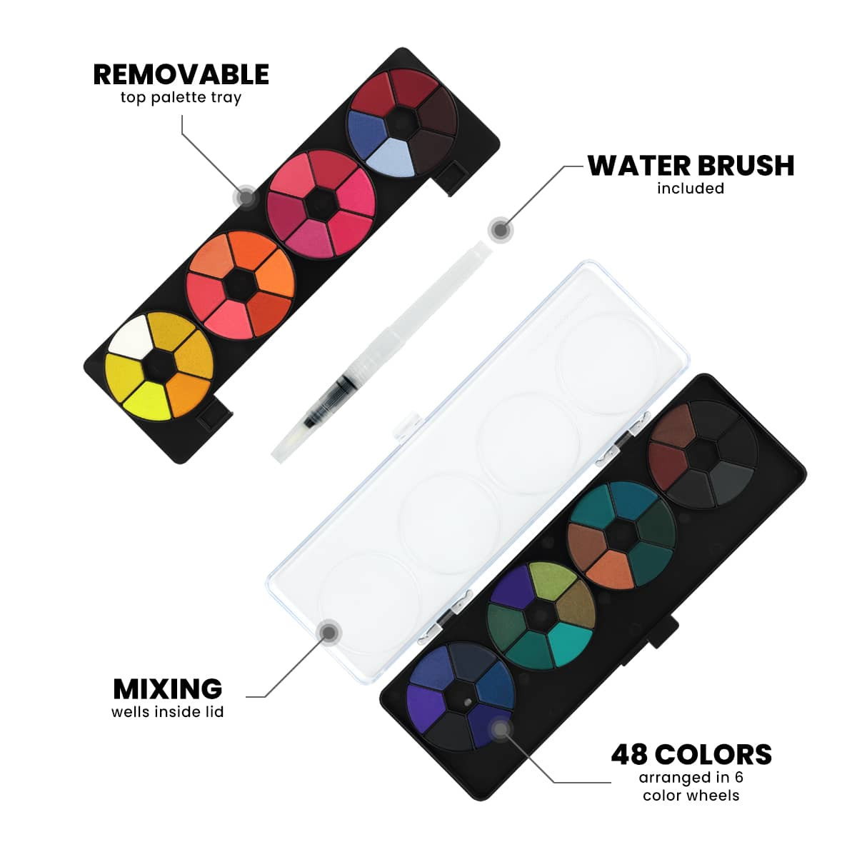 Creative Inspirations Dye-Based Transparent Watercolor 48 Pan Set with Waterbrush - (92069)