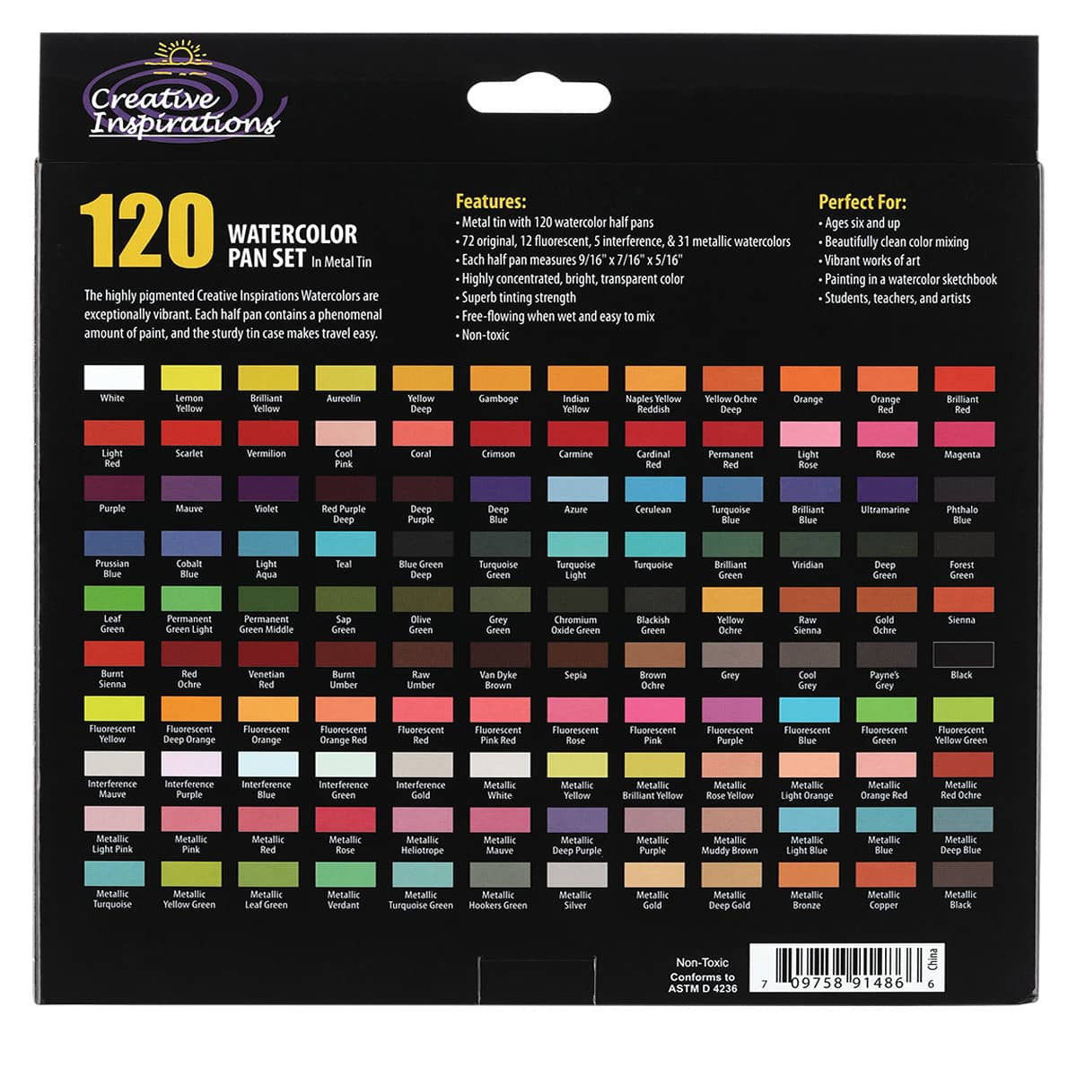 Creative Inspirations Metal Box Watercolor Half Pan Set of 120 Colors