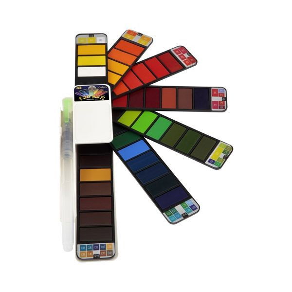 Creative Mark Fan-Pan Watercolor Set of 42 Thin Pans with Water Brush