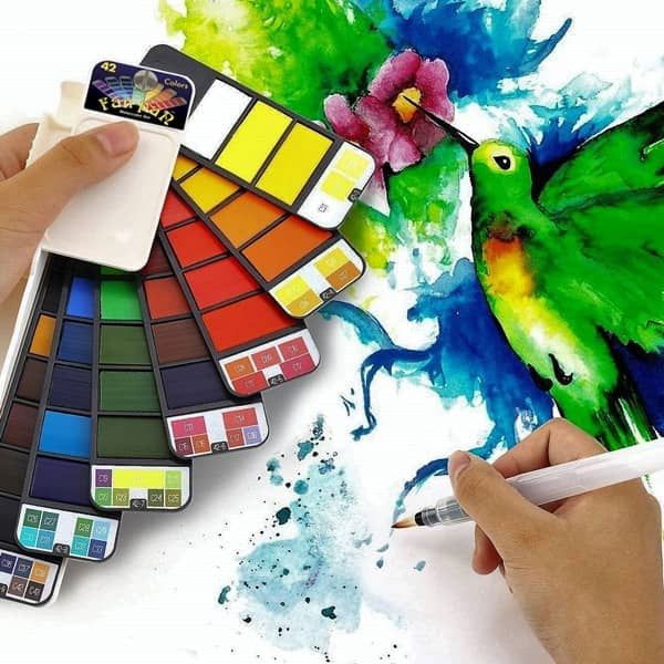 Creative Mark Fan-Pan Watercolor Set of 42 Thin Pans with Water Brush