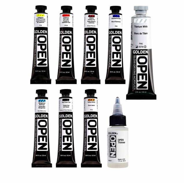 Golden Open Acrylic Landscape Colors Set of 8 + Thinner Golden Open Acrylic Landscape Colors Set of 8 + Thinner