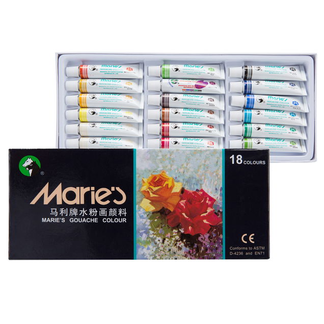 Maries Extra Fine Gouache Set of 18 Colors 12 ml Tubes Maries Extra Fine Gouache Set of 18 Colors 12 ml Tubes