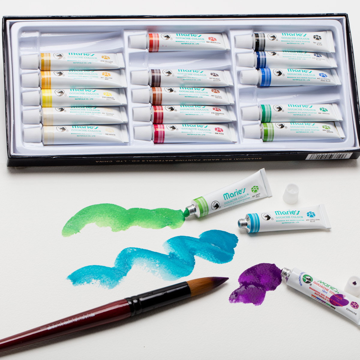 Maries Extra Fine Gouache Set of 18 Colors 12 ml Tubes