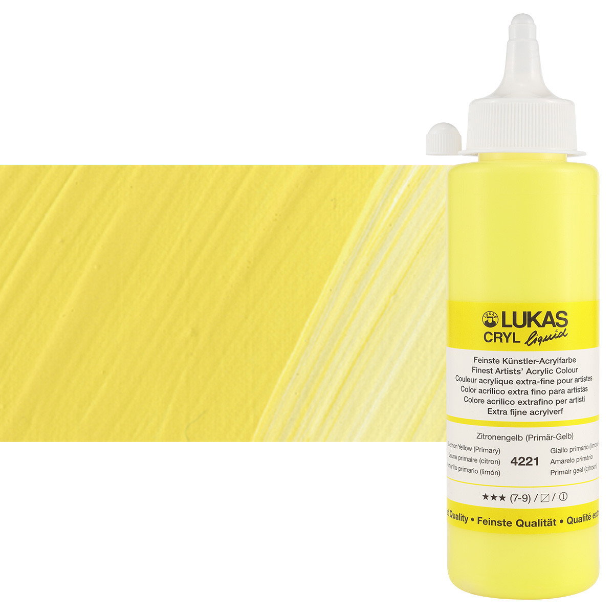 Lukas Cryl Liquid Acrylic Paint Lemon Yellow Primary 250ml Bottle - (58793)