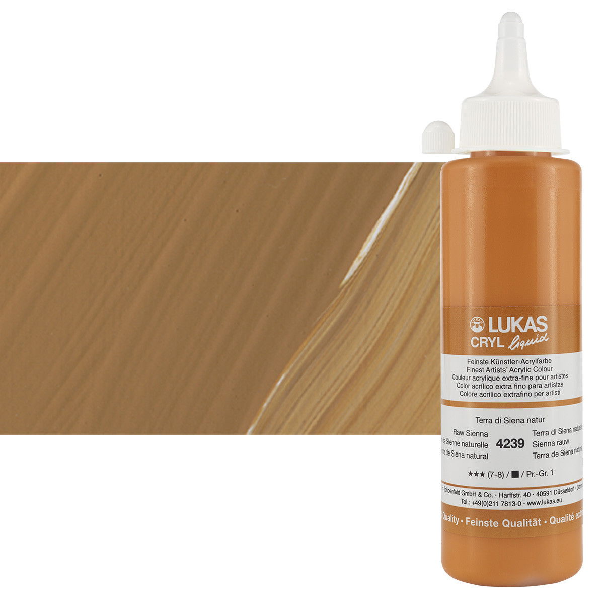Lukas Cryl Liquid Acrylic Paint Raw Sienna 250ml Bottle - (58799)