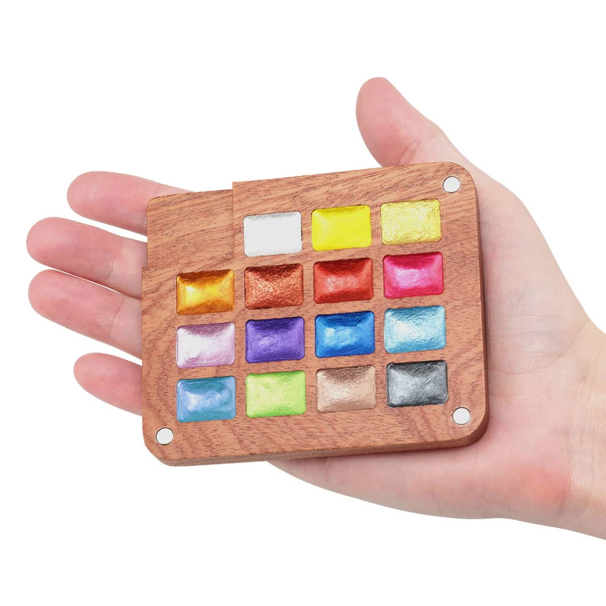SoHo Watercolor Mini Wooden Travel Pan Set of 15 Metallic Colors