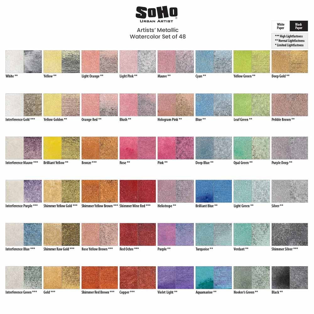 SoHo Watercolor Pan Set of 48 Metallic Colors