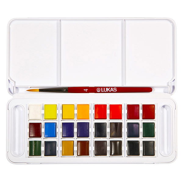 Lukas Studio Watercolor Set of 24 Half Pans with Accessories