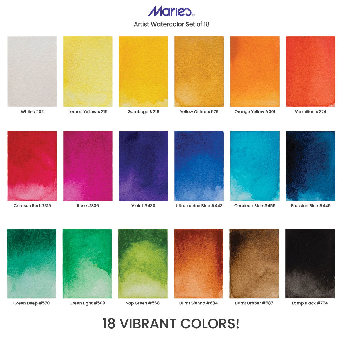 Maries Extra-Fine Watercolor Set of 18 Colors 12ml Tubes - (53895)