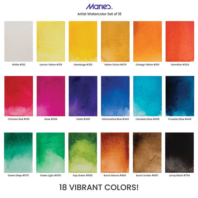 Maries Extra-Fine Watercolor Set of 18 Colors 12ml Tubes - (53895) Maries Extra-Fine Watercolor Set of 18 Colors 12ml Tubes - (53895)