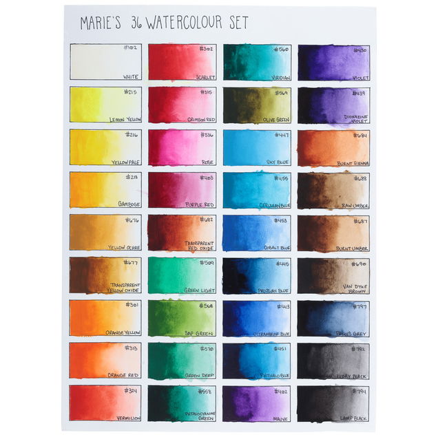 Maries Extra-Fine Watercolor Set of 36 Colors 12ml Tubes - (200035608) Maries Extra-Fine Watercolor Set of 36 Colors 12ml Tubes - (200035608)