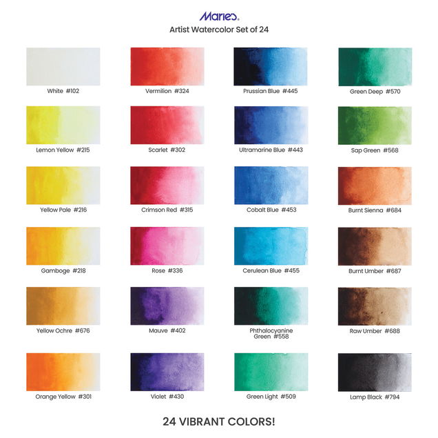 Maries Extra-Fine Watercolor Set of 24 Colors 12ml Tubes - (200035607) Maries Extra-Fine Watercolor Set of 24 Colors 12ml Tubes - (200035607)