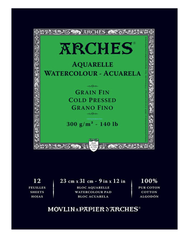 Arches Watercolor Paper 140 lb. Natural White Cold Press 9x12in Pad