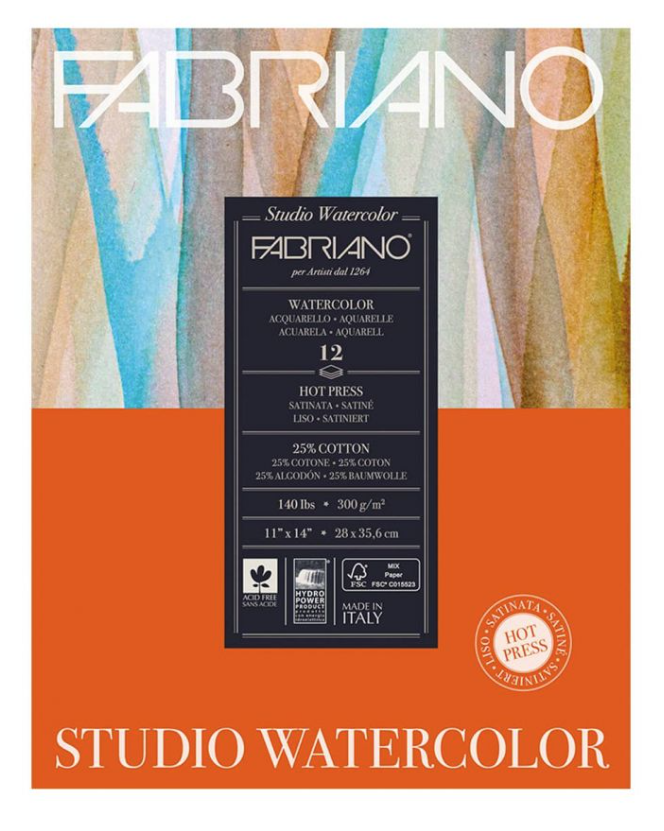 Fabriano Studio Watercolor 11x14 140 Hot Press Pad (12 Sheets)