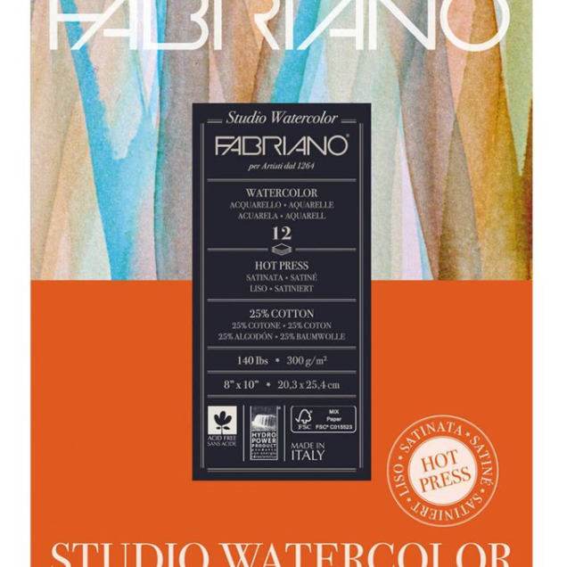 Fabriano Studio Watercolor 8"x10" 140 Hot Press Pad (12 Sheets) Fabriano Studio Watercolor 8"x10" 140 Hot Press Pad (12 Sheets)