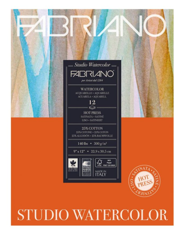 Fabriano Studio Watercolor 9"x12" 140 Hot Press Pad (12 Sheets)