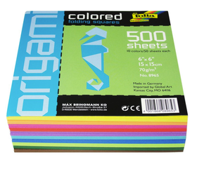 Global Art Folia Origami Paper 10 Assorted Colors 6 in. (500 Sheets)