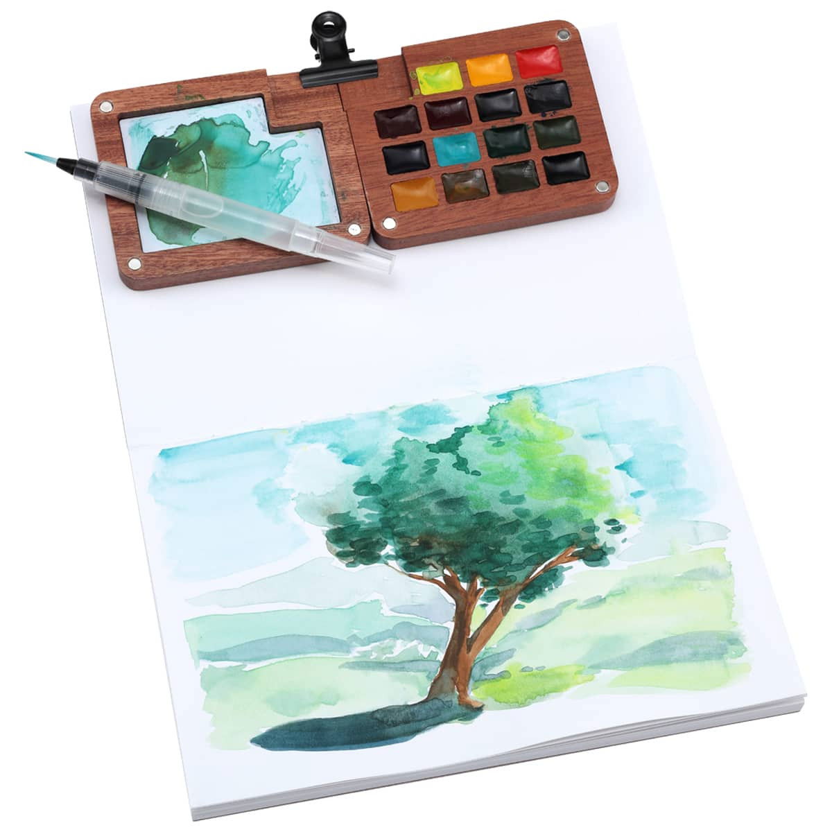 SoHo E-Z Lift Artist Watercolors Mini Wooden Travel Pan Set of 15
