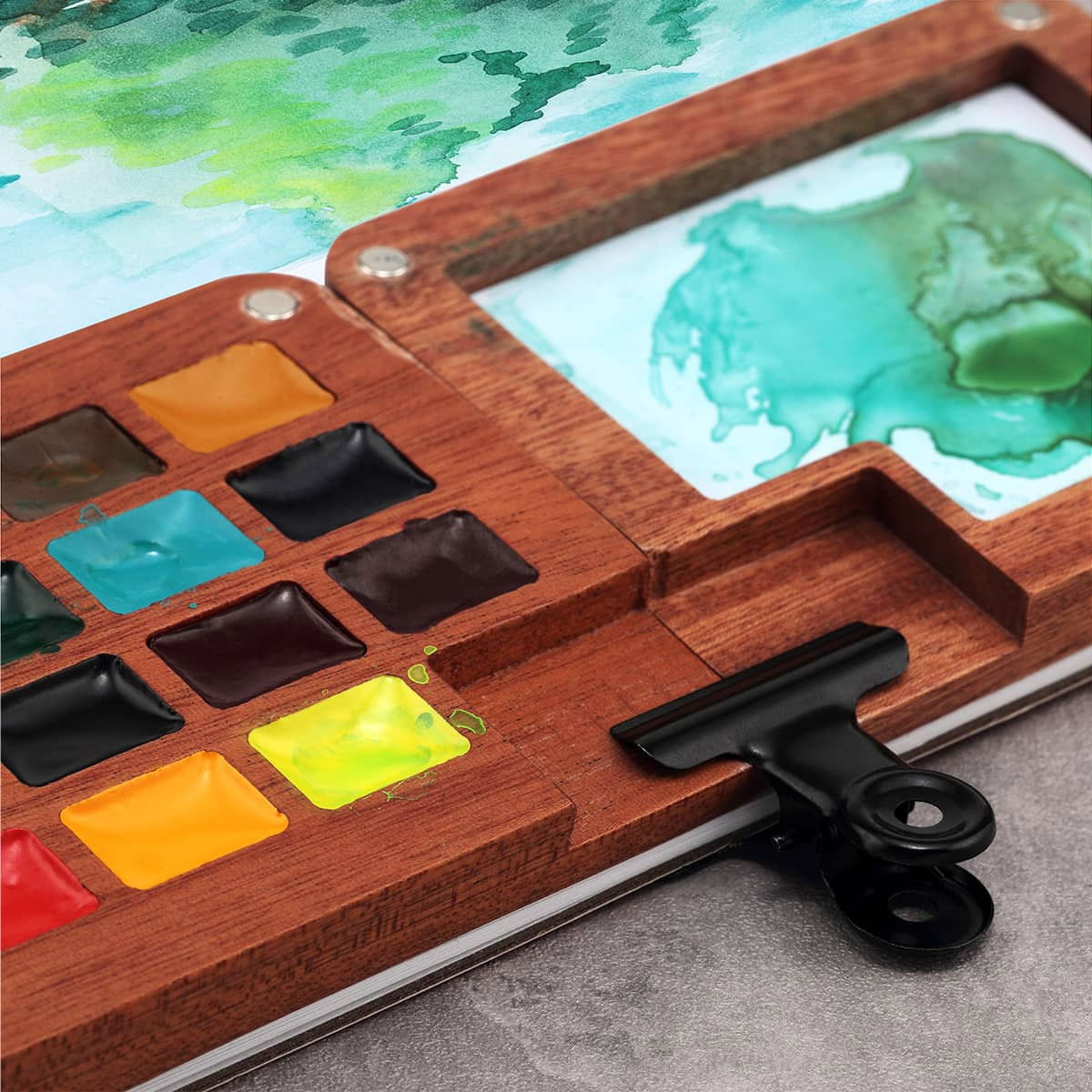 SoHo E-Z Lift Artist Watercolors Mini Wooden Travel Pan Set of 15