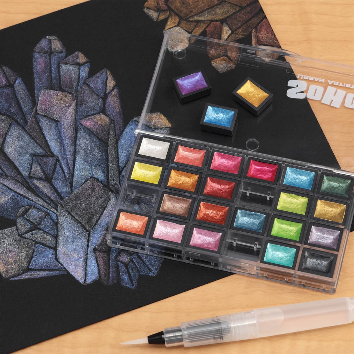 SoHo Semi-Moist Watercolor Half Pan Metallic Set of 24