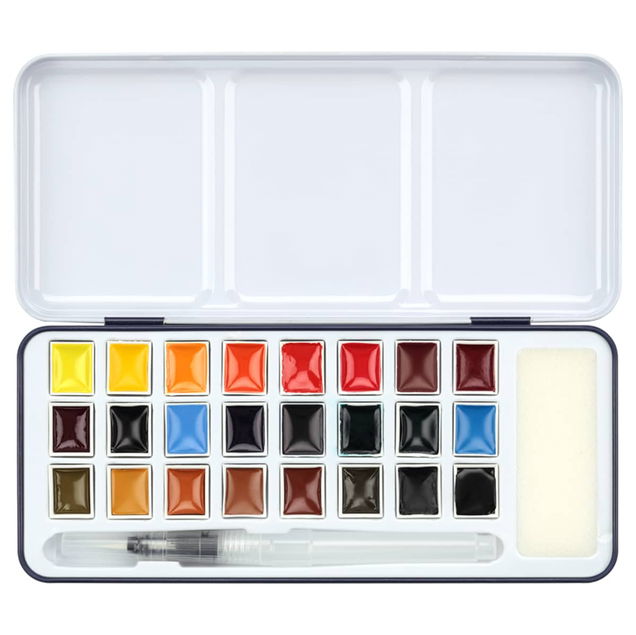 SoHo Semi-Moist Watercolor Half Pan 24 Set with Brush and Sponge - (92065) SoHo Semi-Moist Watercolor Half Pan 24 Set with Brush and Sponge - (92065)