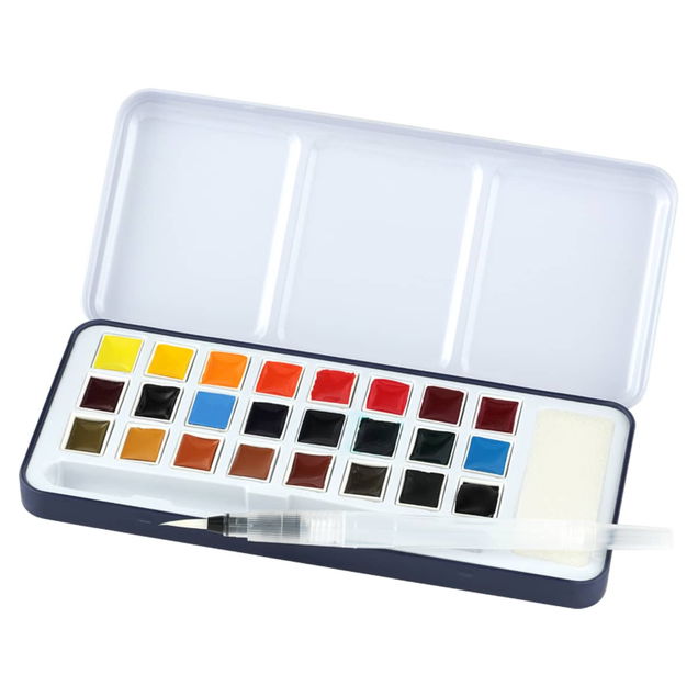 SoHo Semi-Moist Watercolor Half Pan 24 Set with Brush and Sponge - (92065) SoHo Semi-Moist Watercolor Half Pan 24 Set with Brush and Sponge - (92065)