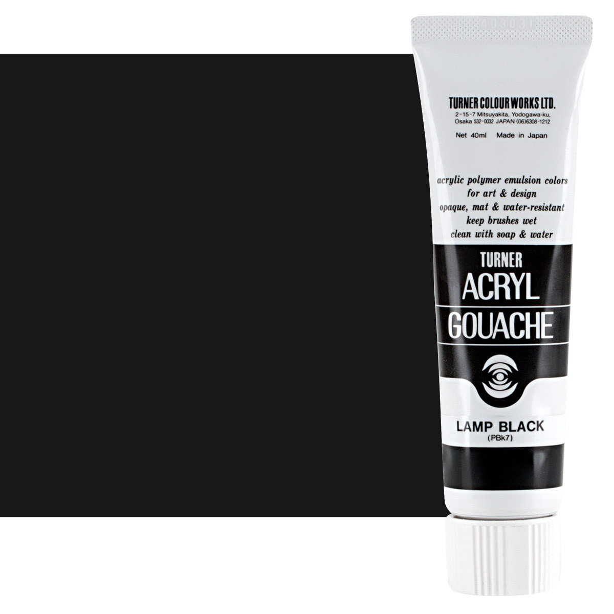 Turner Colour Acryl Gouache Lamp Black 40ml Tube - (200015836)
