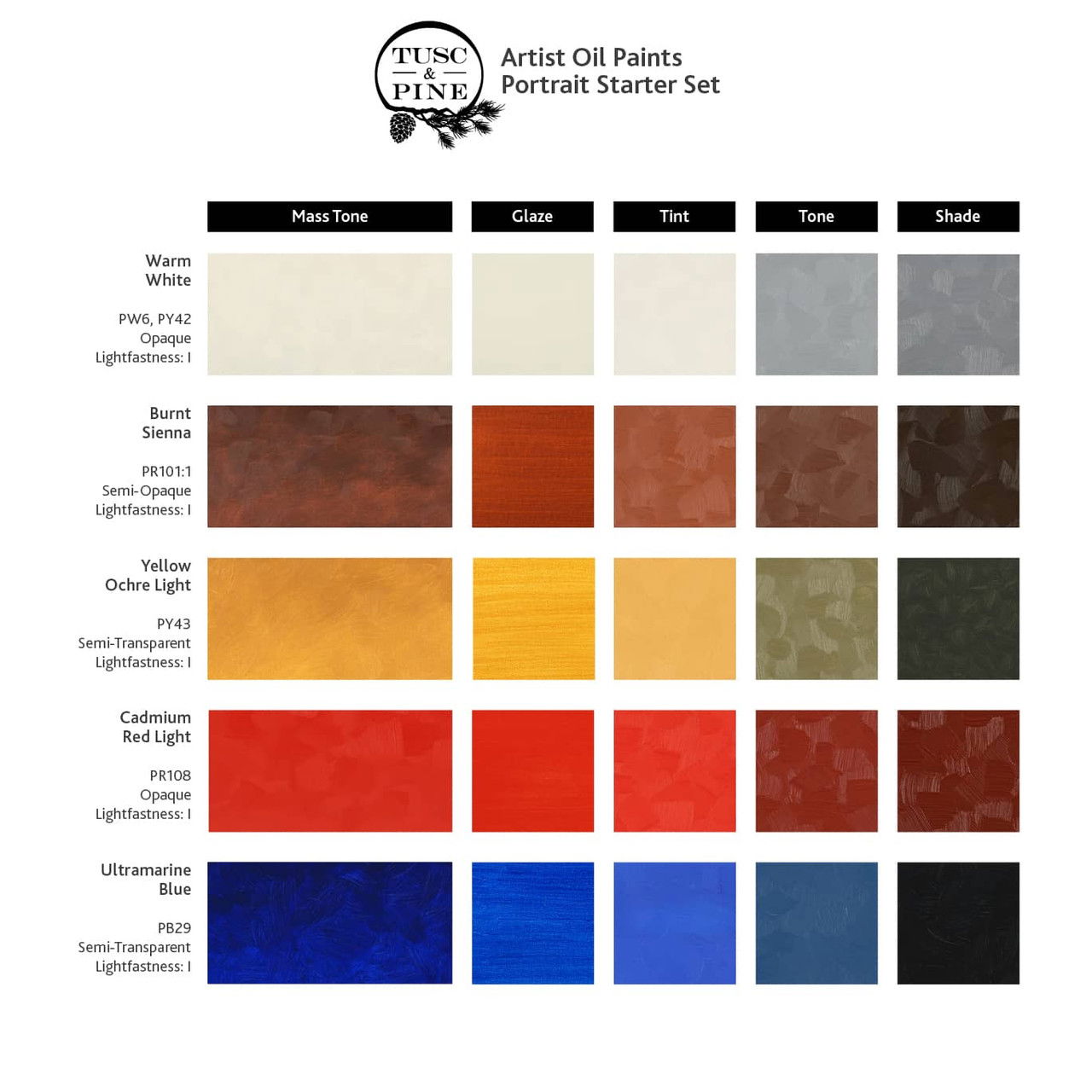 Tusc & Pine Oil Color 40ml Portrait Colors Starter Set of 5 - (92311)