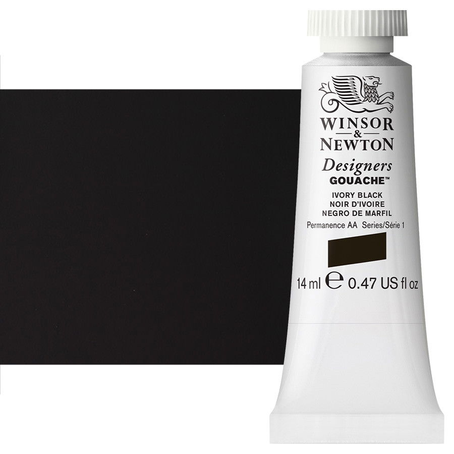 Winsor & Newton Designer Gouache Ivory Black 14mL Tube - (1654)