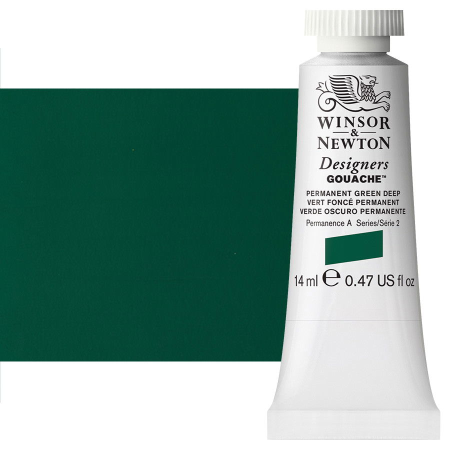 Winsor & Newton Designer Gouache Permanent Green Deep 14mL Tube - (1692)