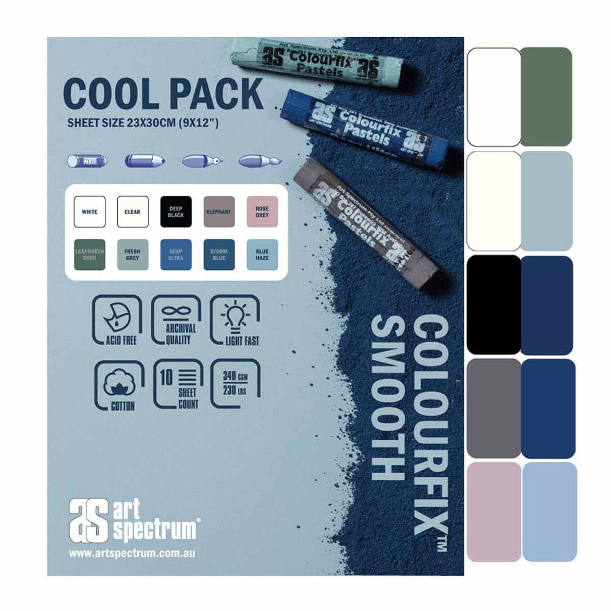 Art Spectrum Colourfix 1/4 Sheet 10 Pack Cool Colors - (82326)