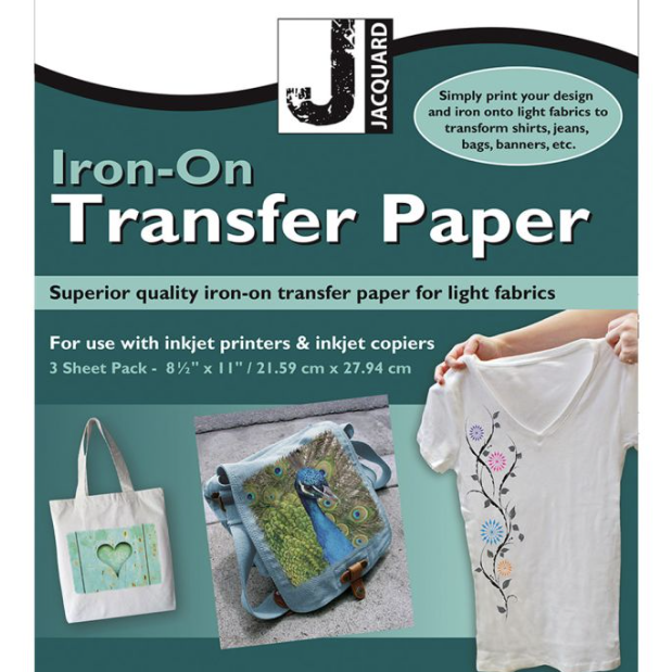Jacquard Iron-On Transfer Paper for Light Fabrics 8.5X11 Pack of 3 Jacquard Iron-On Transfer Paper for Light Fabrics 8.5X11 Pack of 3