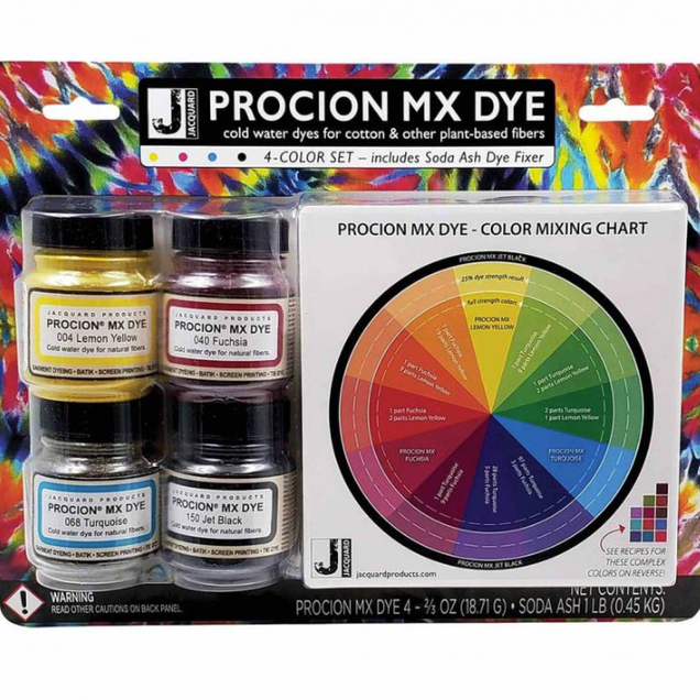 Jacquard Procion Mx 2/3 oz. 4 Color Set + 1 lb. Soda Ash Bag Jacquard Procion Mx 2/3 oz. 4 Color Set + 1 lb. Soda Ash Bag