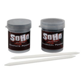 SoHo Urban Artist Drawing Powder 40ml Set of 2 (Graphite & Charcoal) with Blending Stomps