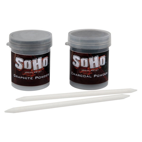 SoHo Urban Artist Drawing Powder 40ml Set of 2 (Graphite & Charcoal) with Blending Stomps