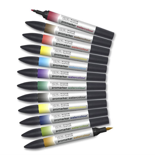 Winsor & Newton ProMarker Watercolor 12 Set Basic Tones Winsor & Newton ProMarker Watercolor 12 Set Basic Tones