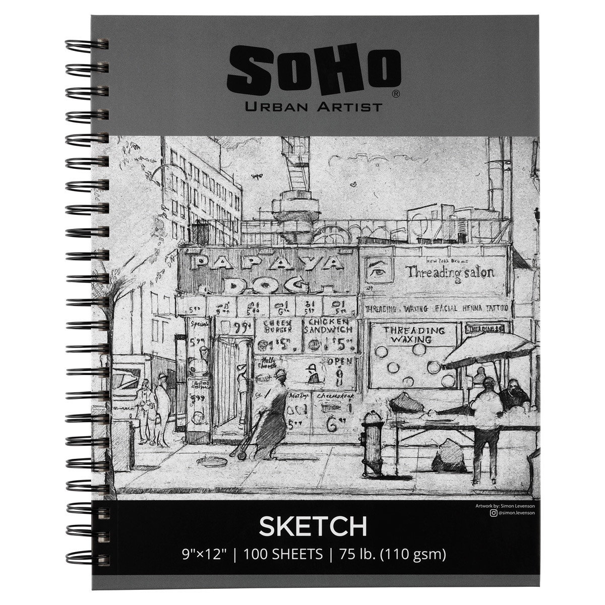 SoHo Spiral Bound Sketch Paper Pad 110 gsm 9"x12" (100 Sheets) - (90534)