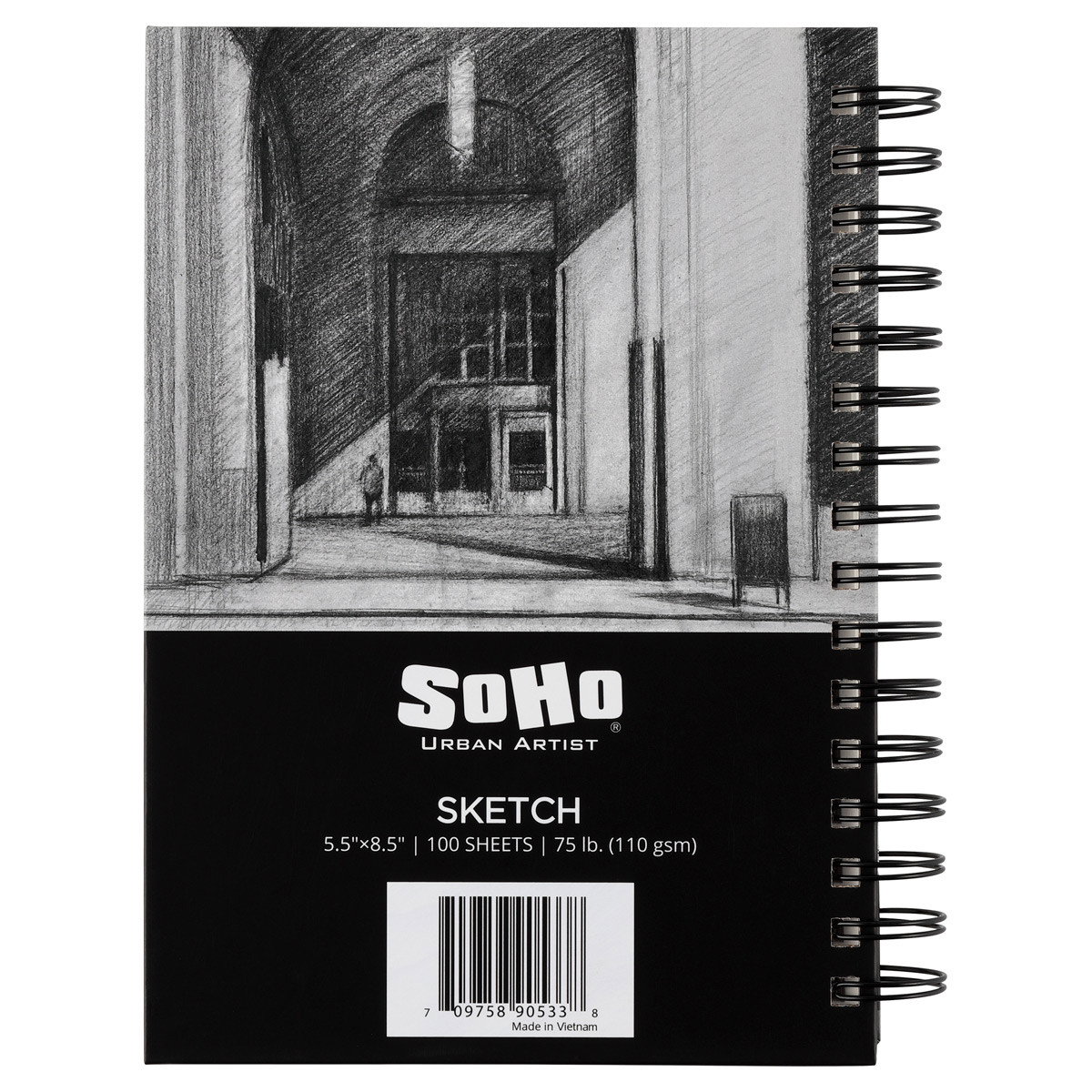 SoHo Spiral Bound Sketch Paper Pad 110 gsm 9"x12" (100 Sheets) - (90534)