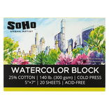 SoHo Watercolor Paper Block 140 lb. Cold Press 5x7 in. 20 Sheet - (91898)