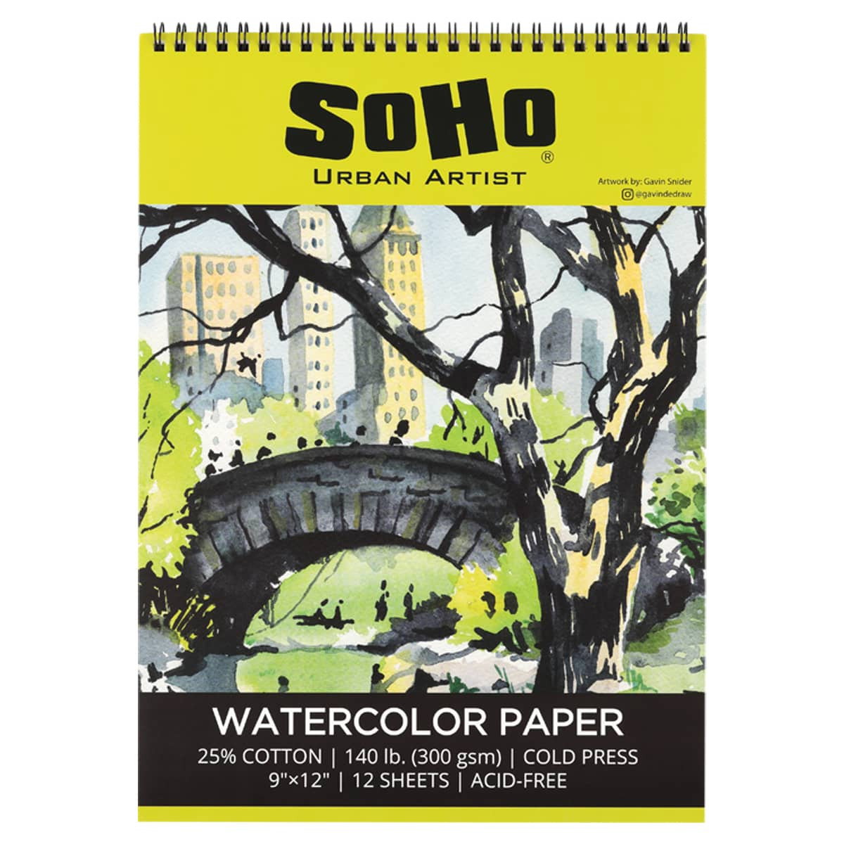 SoHo Watercolor Paper Spiral Pad 140 lb. Cold Press 9x12 in. 12 Sheet - (91905)