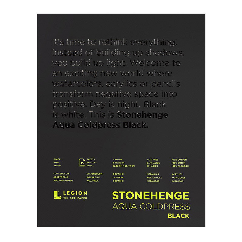 Stonehenge Aqua Watercolor Paper Black 8"x10" 140 lb. Cold Press 15 Sheet Pad - (200032478)