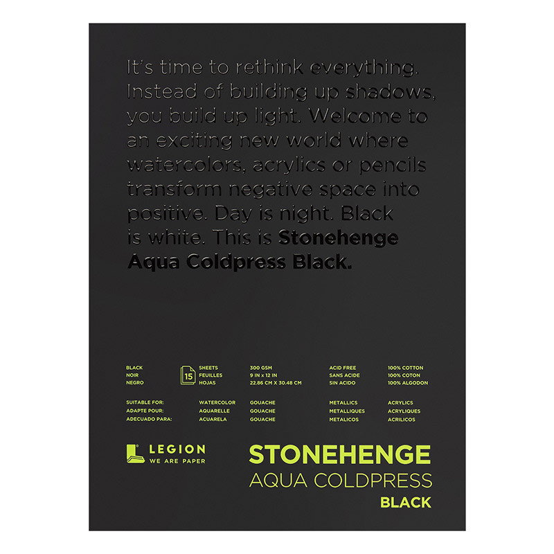 Stonehenge Aqua Watercolor Paper Black 9"x12" 140 lb. Cold Press 15 Sheet Pad - (200032479)