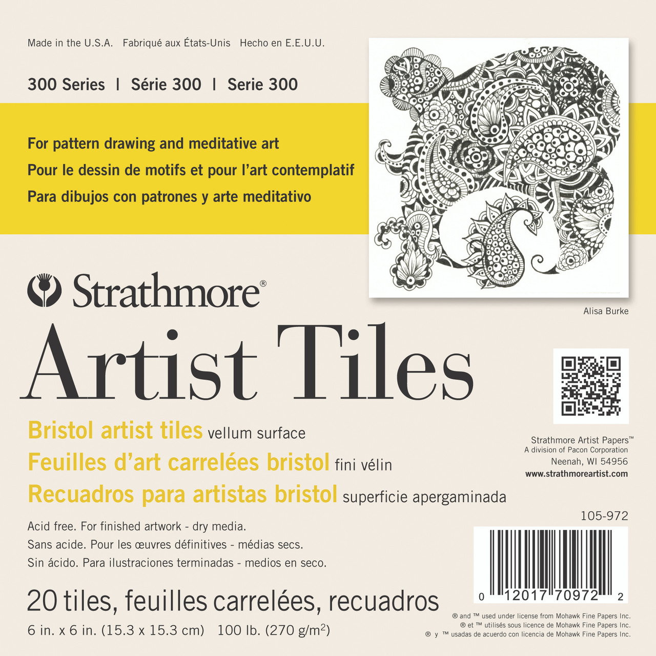 Strathmore 300 Series Artist Tile Bristol Vellum 6"x6" Pad - (200015170)