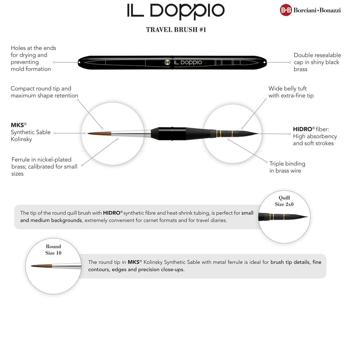 Borciani e Bonazzi Il Doppio Brush Series 710 Size 1 Travel Brush - (200044740)