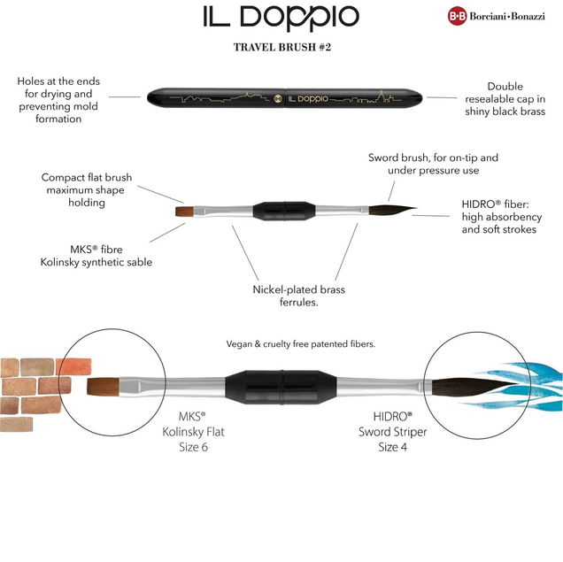 Borciani e Bonazzi Il Doppio Brush Series 710 Size 2 Travel Brush - (200044741) Borciani e Bonazzi Il Doppio Brush Series 710 Size 2 Travel Brush - (200044741)