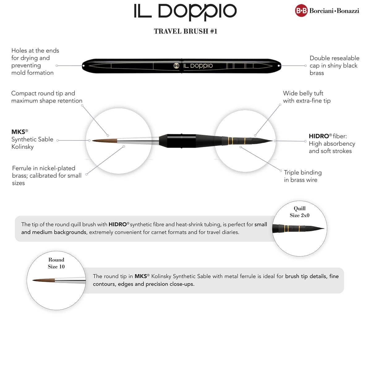 Borciani Bonazzi Il Doppio Travel Brushes