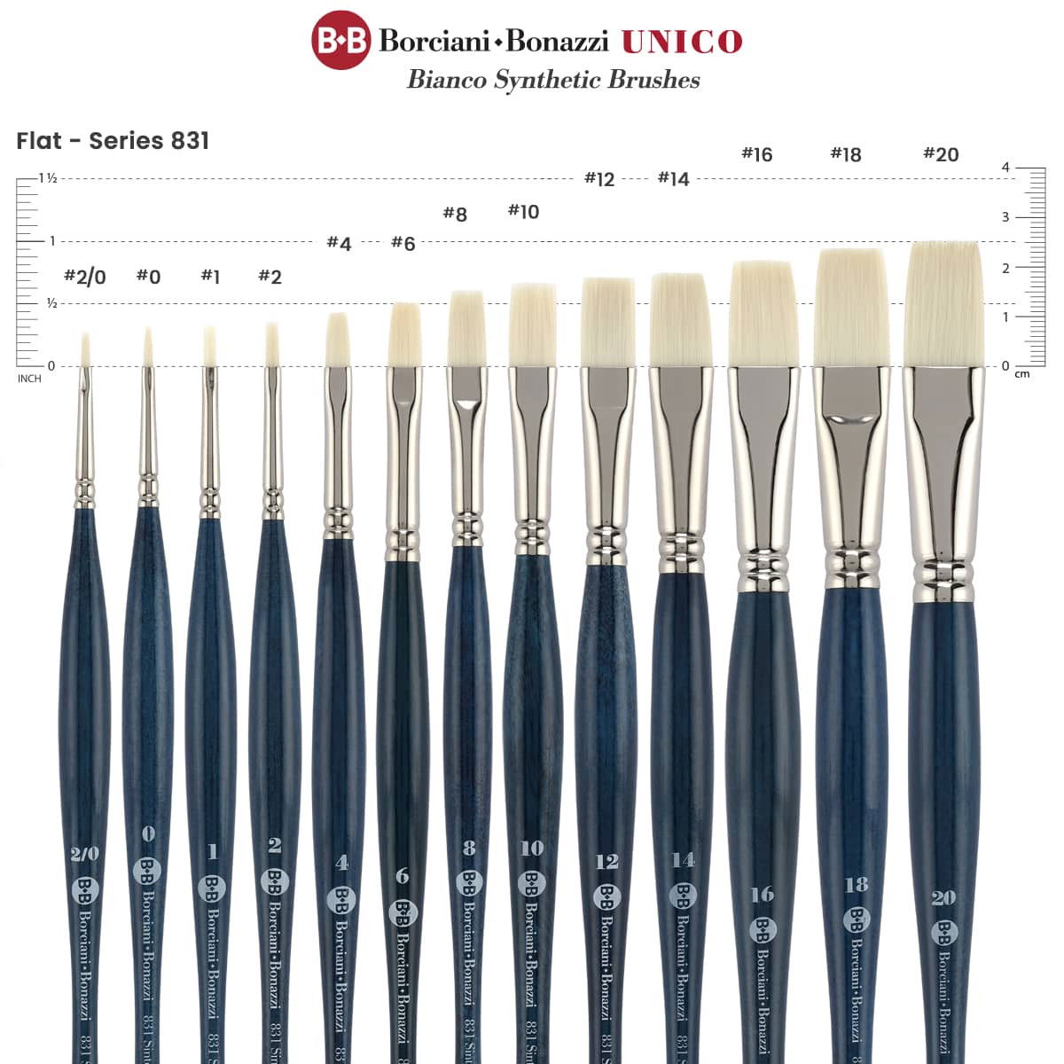 Unico Series 831 Bianco Synthetic Flat Brush Sz 4 w/ Balanced Handle - (200044887)