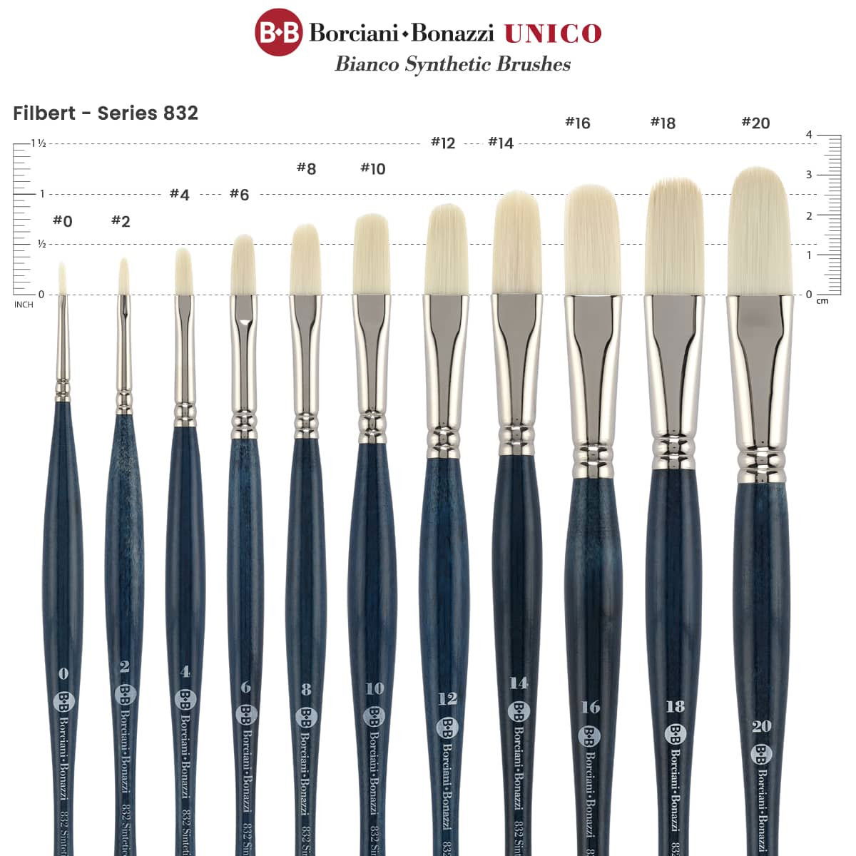 Unico Series 832 Bianco Synthetic Filbert Brush Sz 2 w/ Balanced Handle - (200044897)